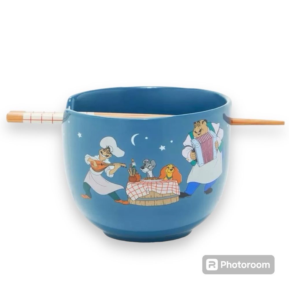 Rare! Disney Lady And The Tramp Ramen Bowl With Chopsticks